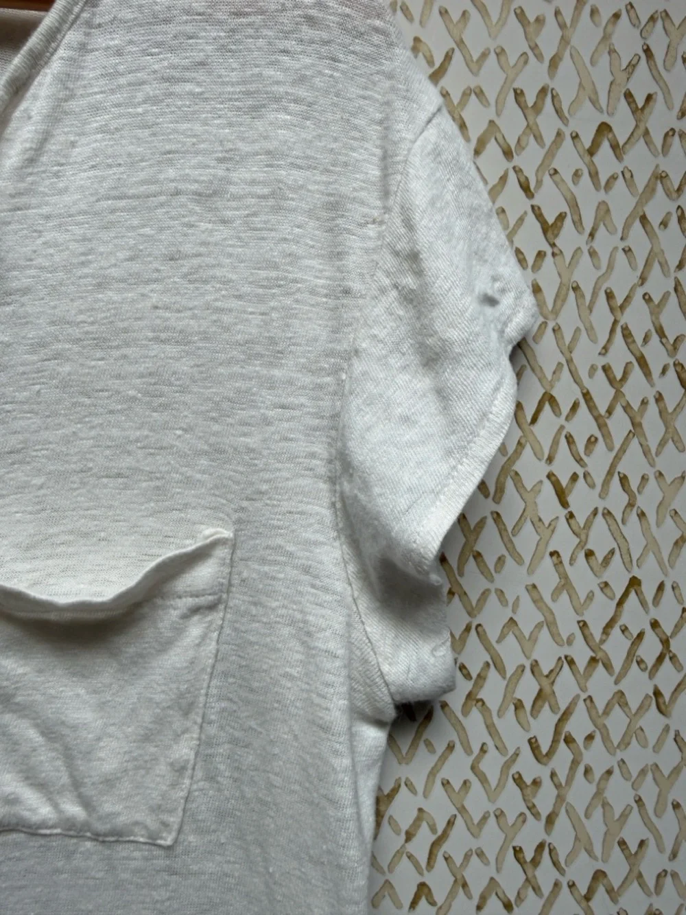 Sanctuary Linen Tee White VNeck Chiffon Hem Pocket Top Relaxed Boho L - Picture 5 of 11